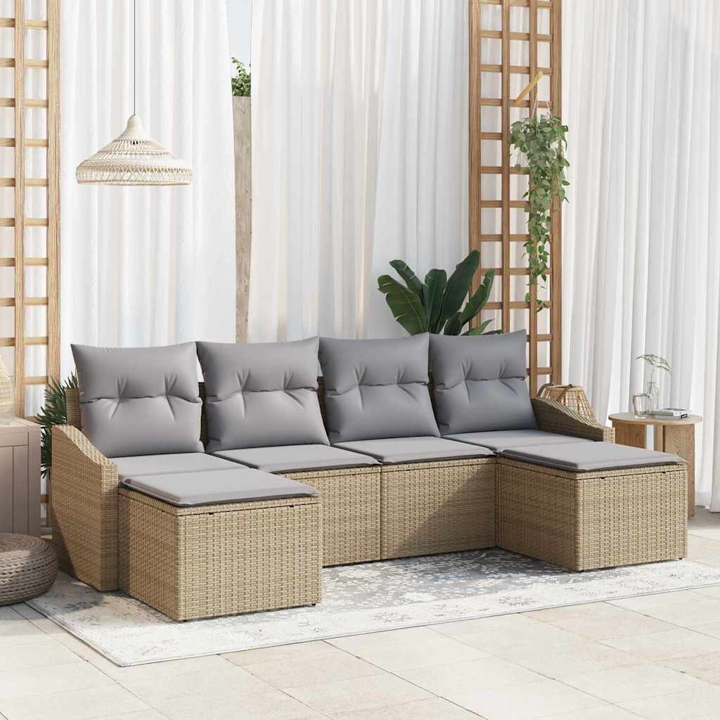 Garten Essgruppe 6 stk. Beige und Hellgrau Poly-Rattan