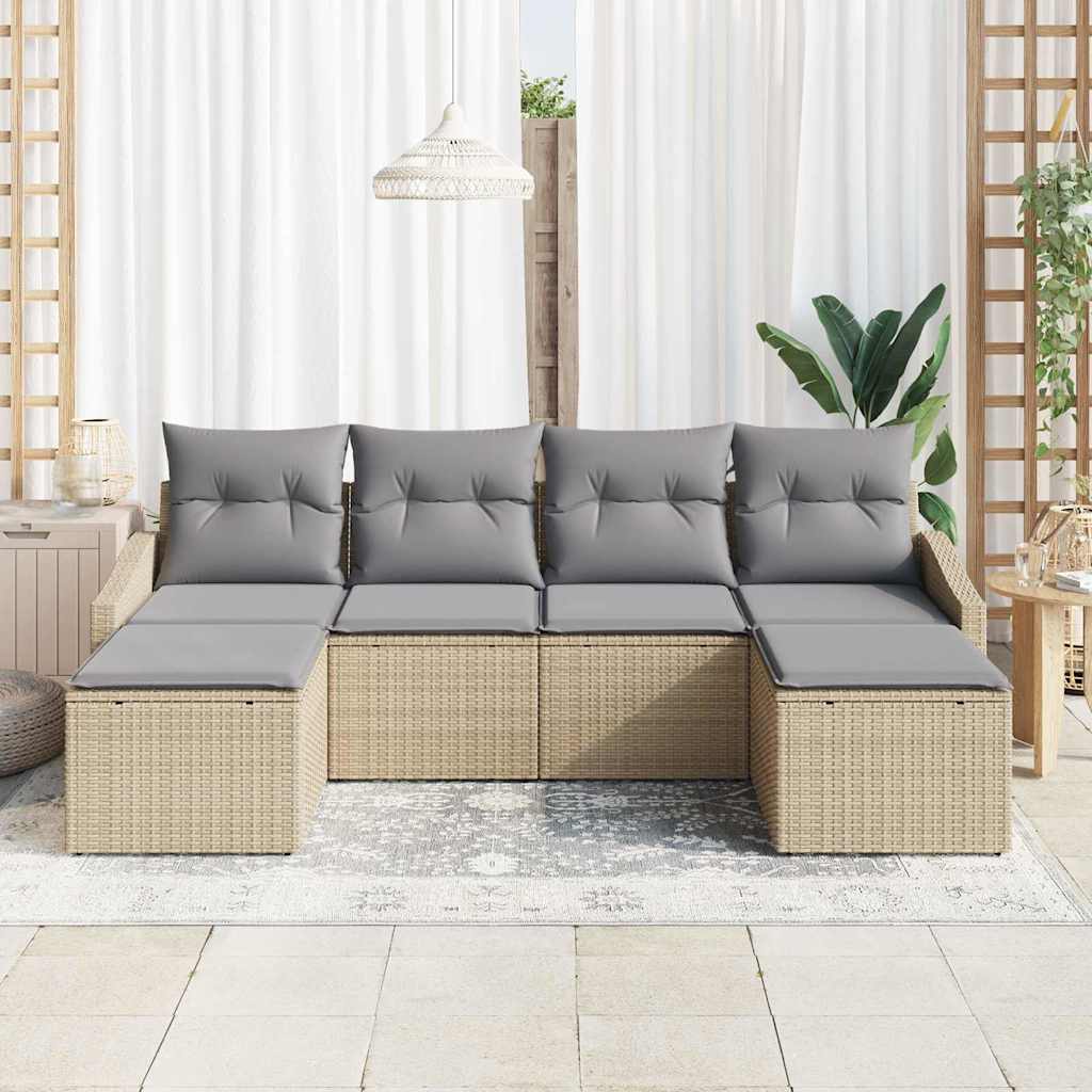 Garten Essgruppe 6 stk. Beige und Hellgrau Poly-Rattan
