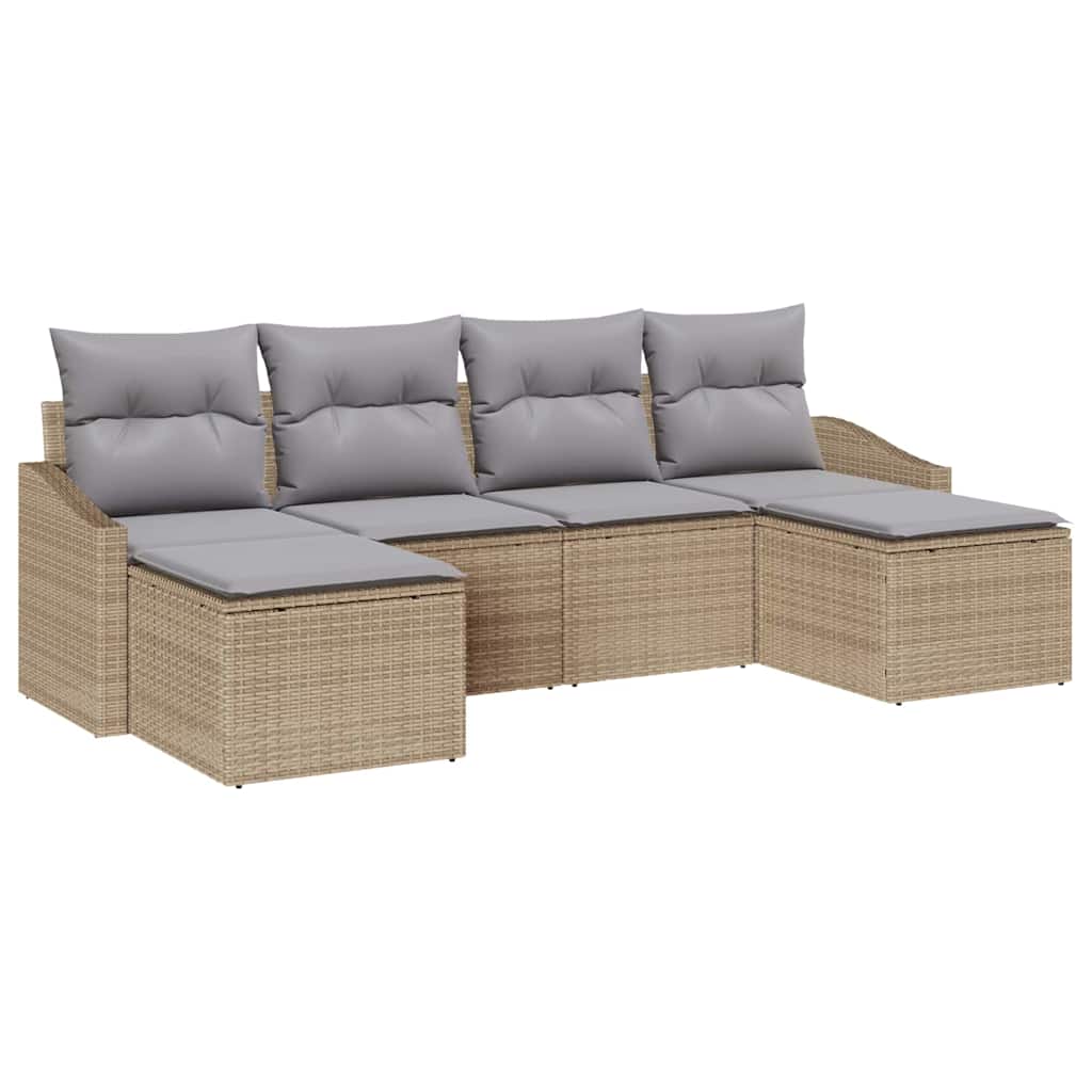 Garten Essgruppe 6 stk. Beige und Hellgrau Poly-Rattan