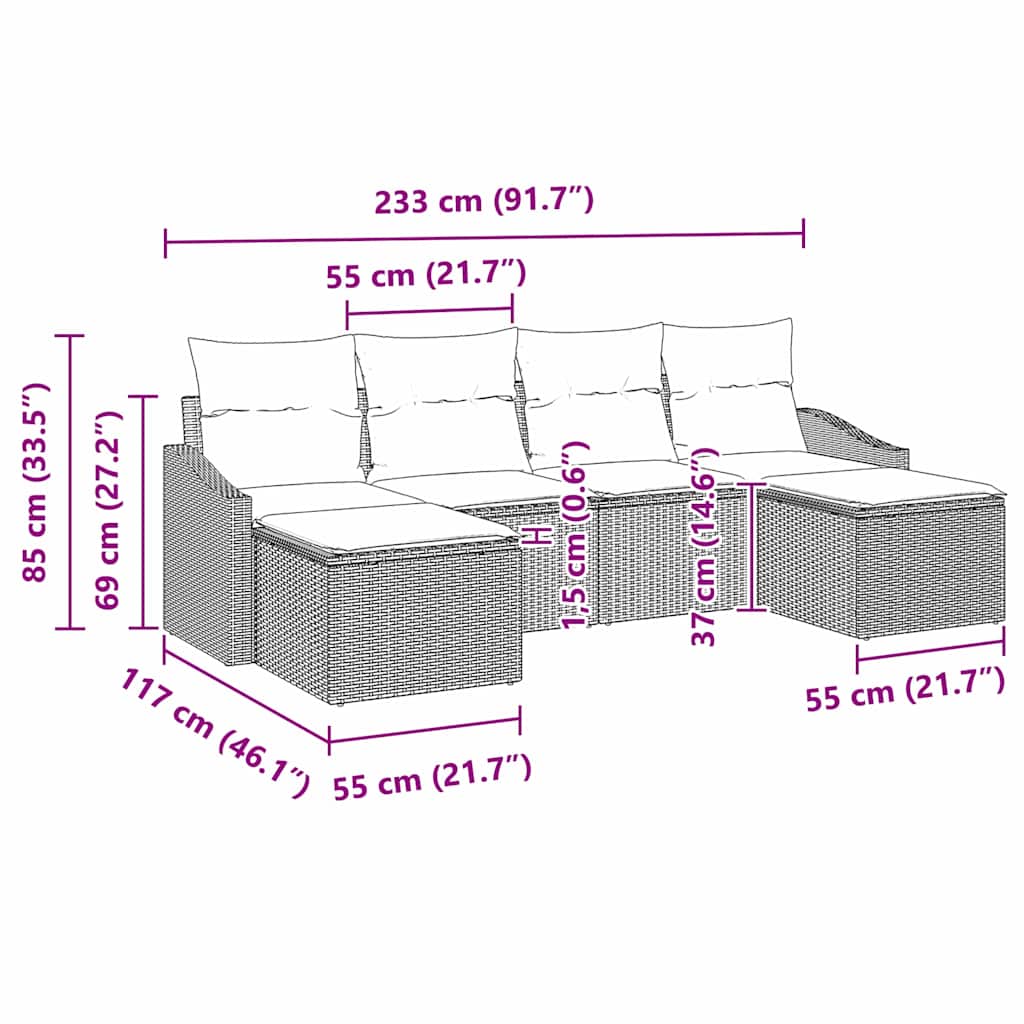 Garten Essgruppe 6 stk. Beige und Hellgrau Poly-Rattan