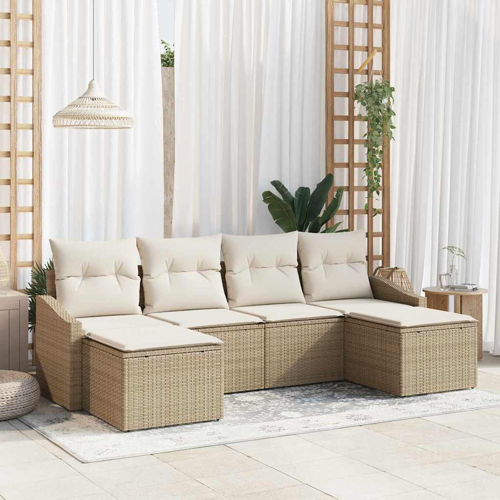 Garten Essgruppe 6 stk. Beige und Creme Poly-Rattan