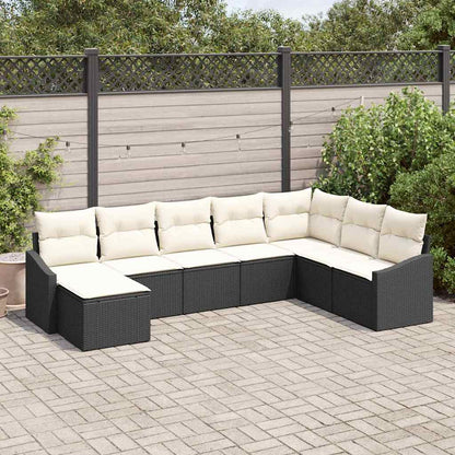 Gartensofa-set 8 stk. Schwarz und Creme Poly-Rattan