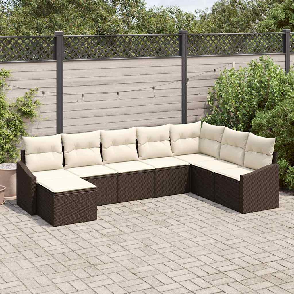 Gartensofa-set 8 stk. Braun und Creme Poly-Rattan