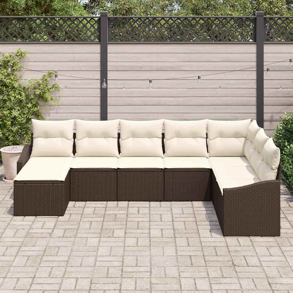 Gartensofa-set 8 stk. Braun und Creme Poly-Rattan