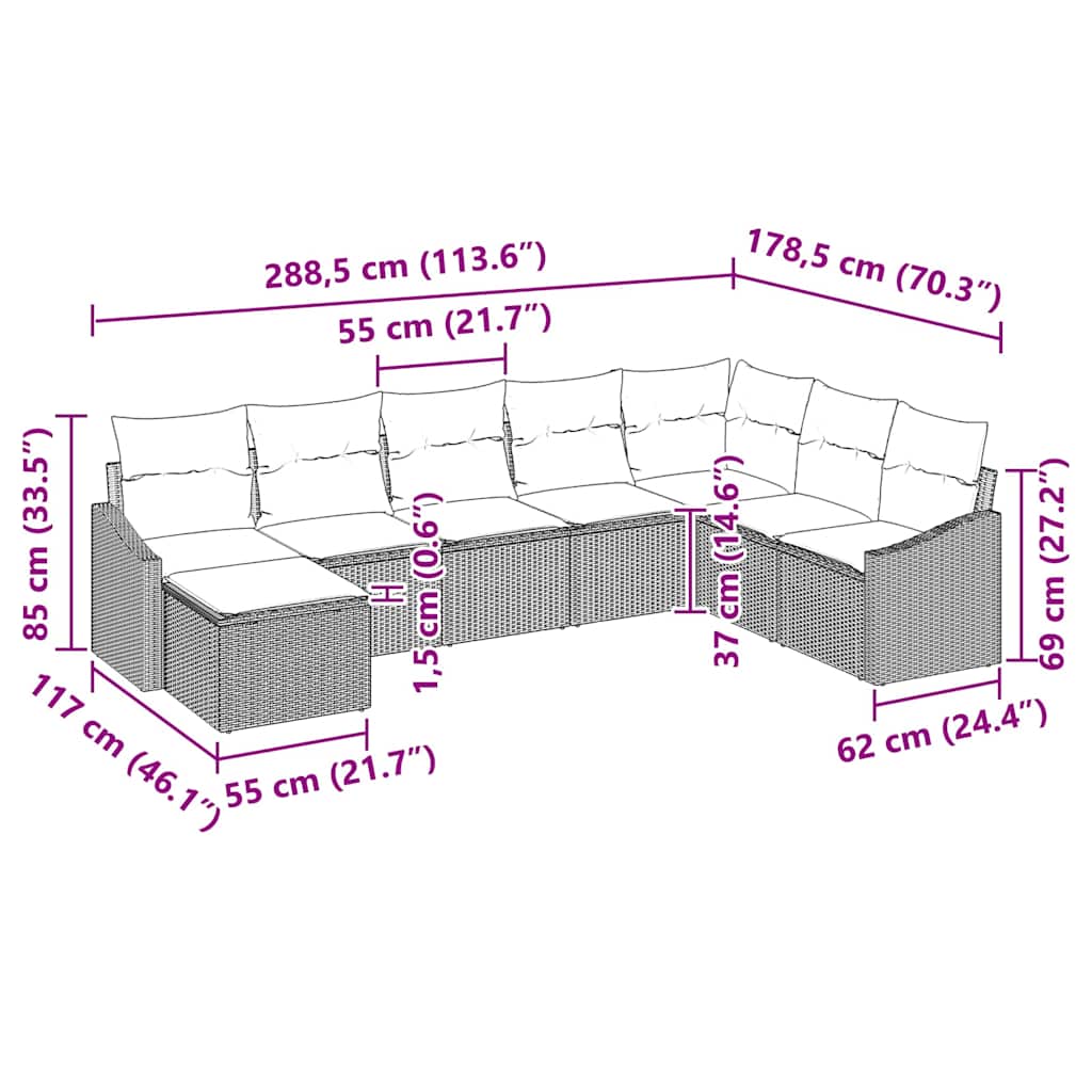 Gartensofa-set 8 stk. Braun und Creme Poly-Rattan