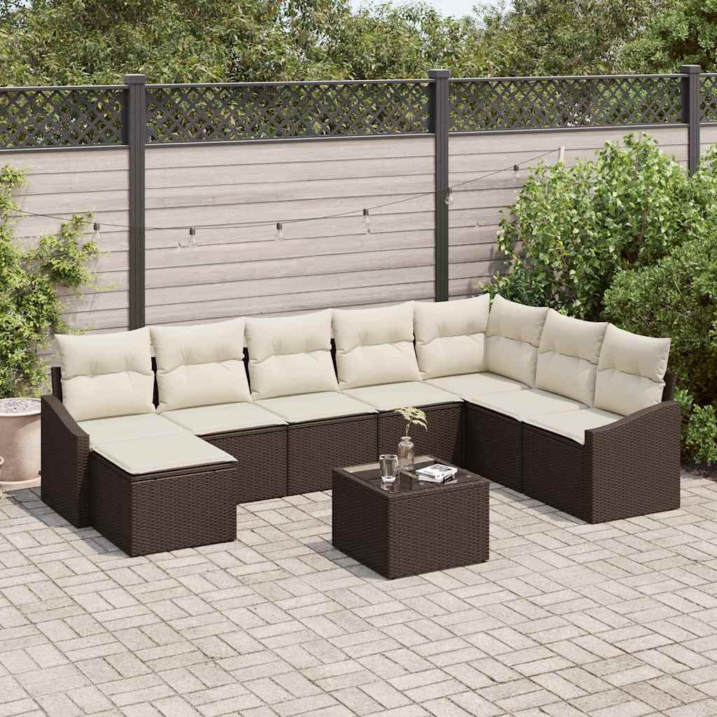 Gartensofa-set 8 stk. Braun und Creme Poly-Rattan
