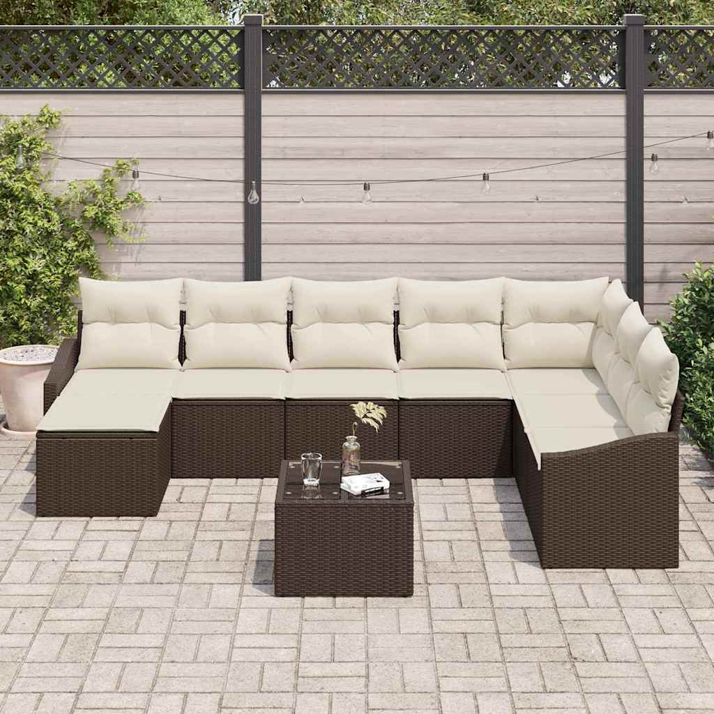 Gartensofa-set 8 stk. Braun und Creme Poly-Rattan