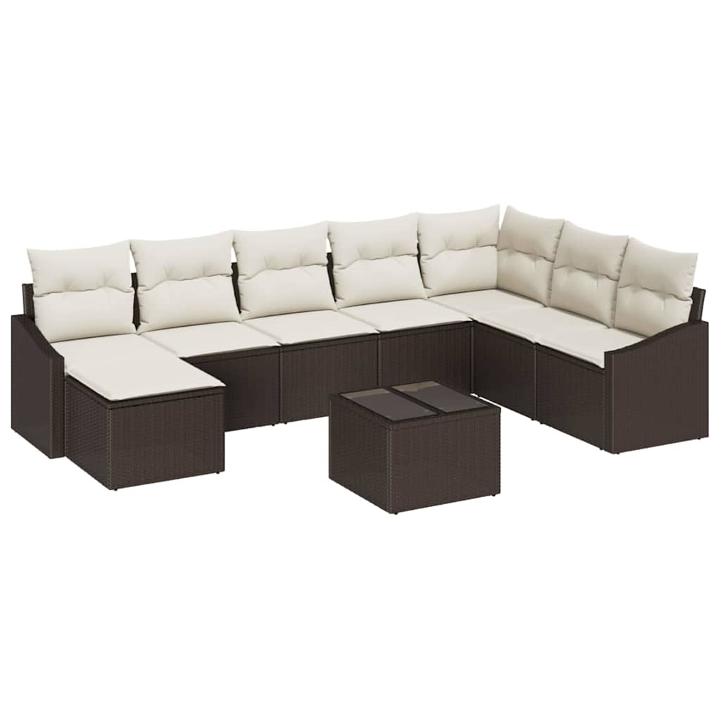 Gartensofa-set 8 stk. Braun und Creme Poly-Rattan