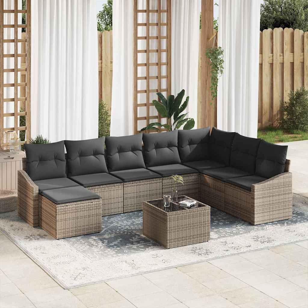 Gartensofa-set 8 stk. Hellgrau Poly-Rattan