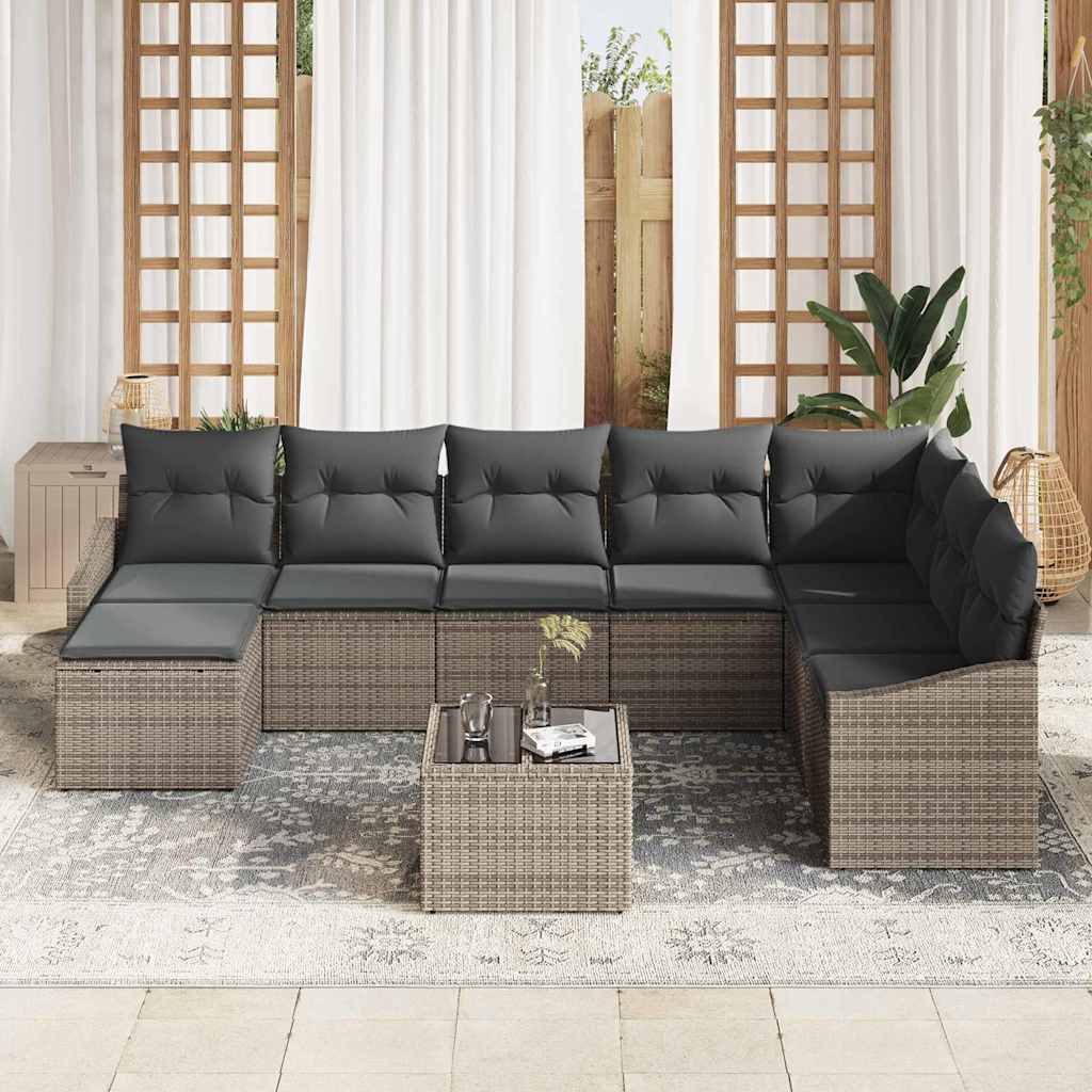 Gartensofa-set 8 stk. Hellgrau Poly-Rattan