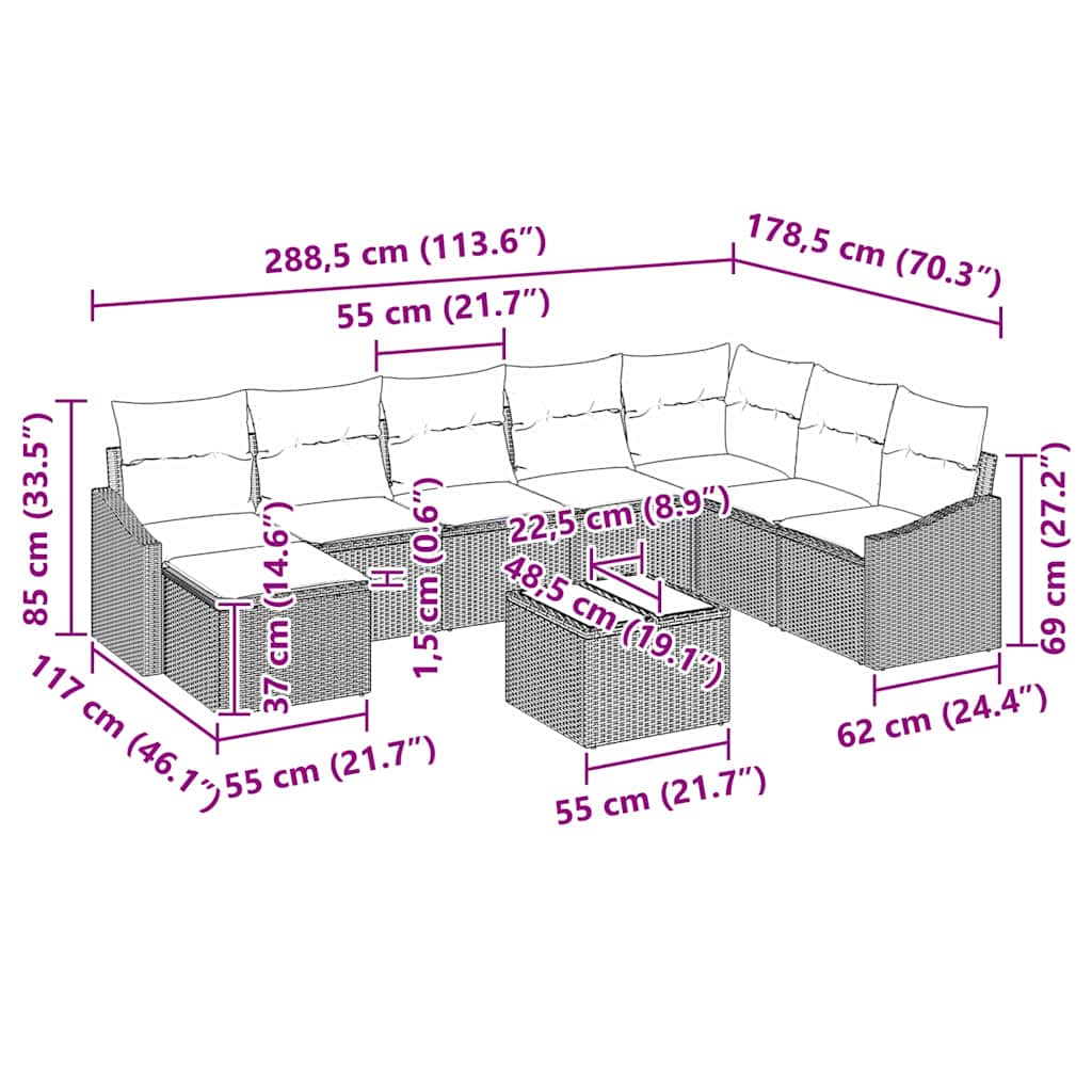 Gartensofa-set 8 stk. Hellgrau Poly-Rattan