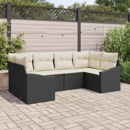 Gartensofa-set 6 stk. Schwarz und Creme Poly-Rattan