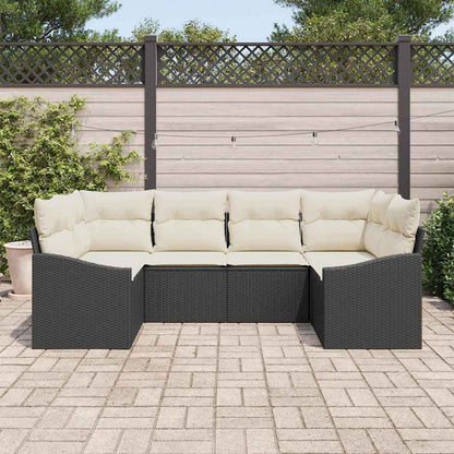 Gartensofa-set 6 stk. Schwarz und Creme Poly-Rattan
