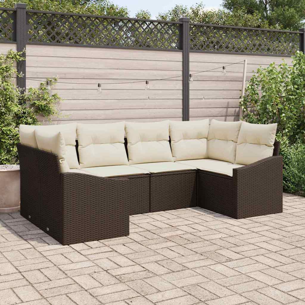 Gartensofa-set 6 stk. Braun und Creme Poly-Rattan