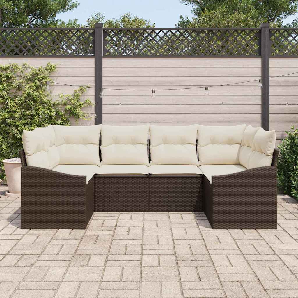 Gartensofa-set 6 stk. Braun und Creme Poly-Rattan