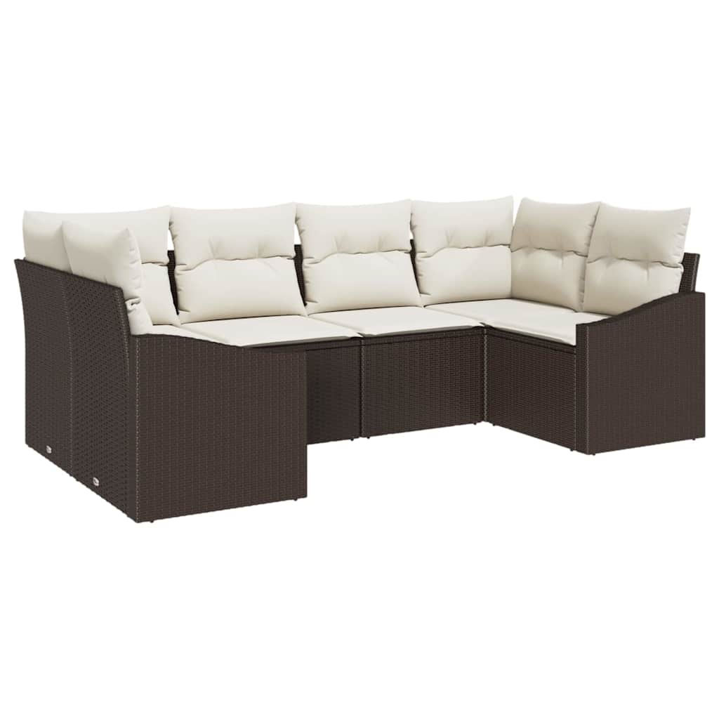 Gartensofa-set 6 stk. Braun und Creme Poly-Rattan