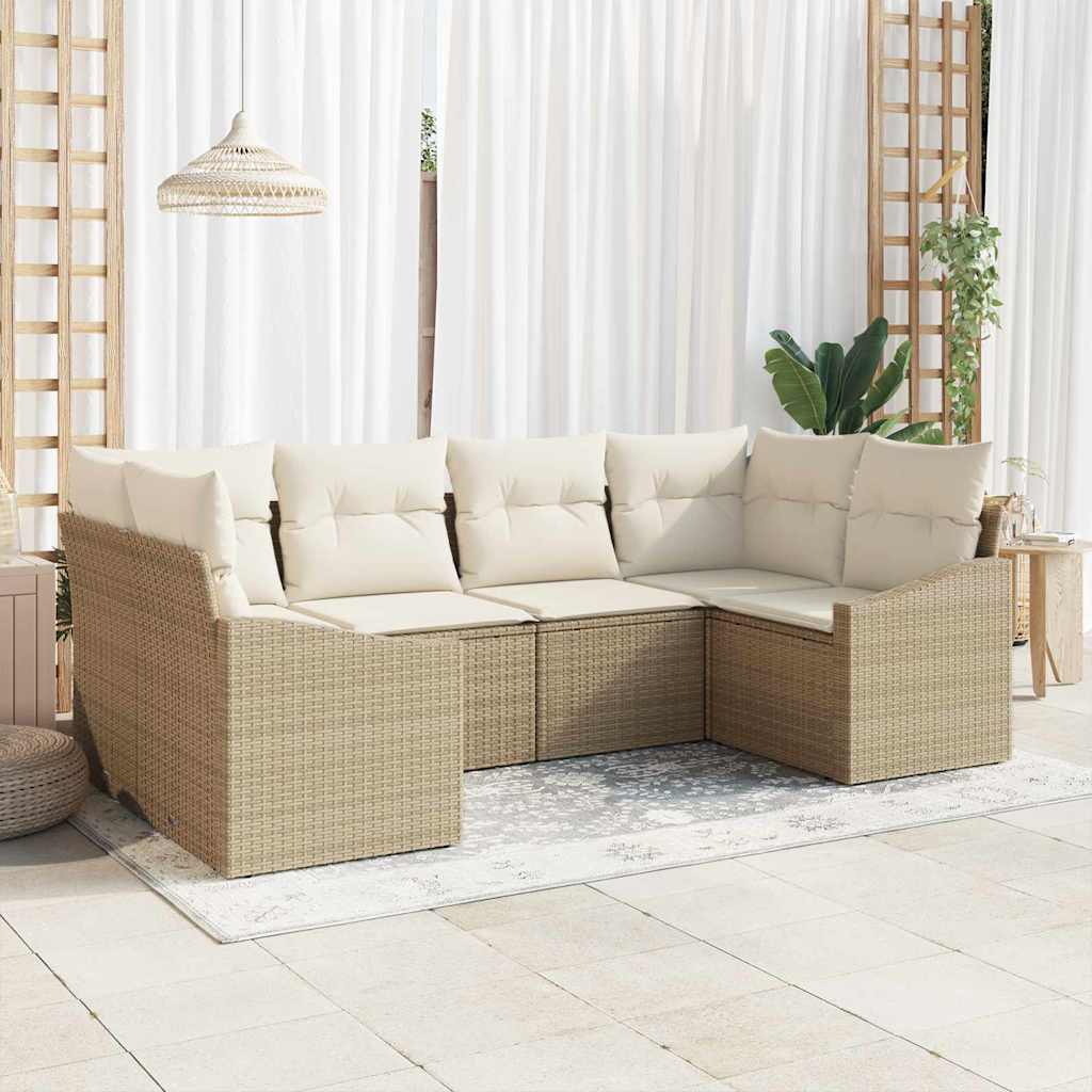 Gartensofa-set 6 stk. Beige und Creme Poly-Rattan