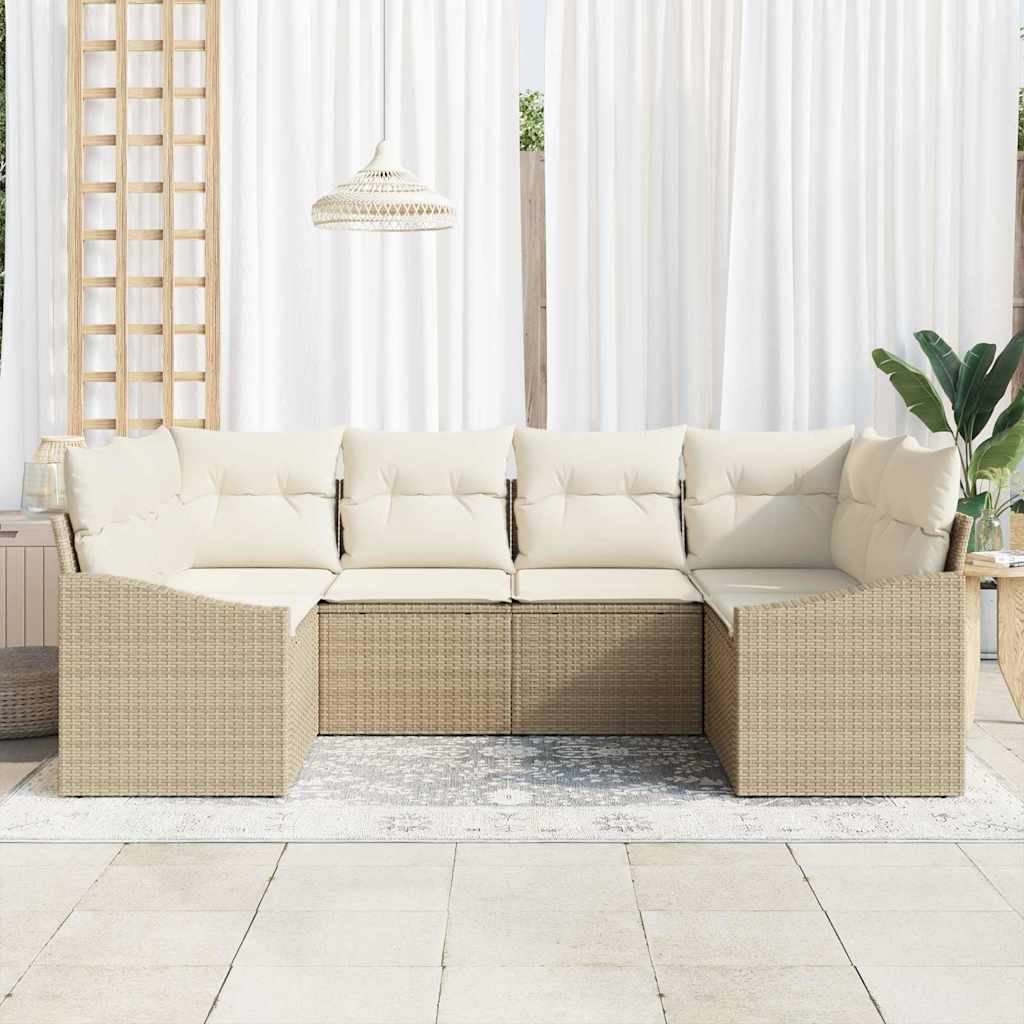 Gartensofa-set 6 stk. Beige und Creme Poly-Rattan