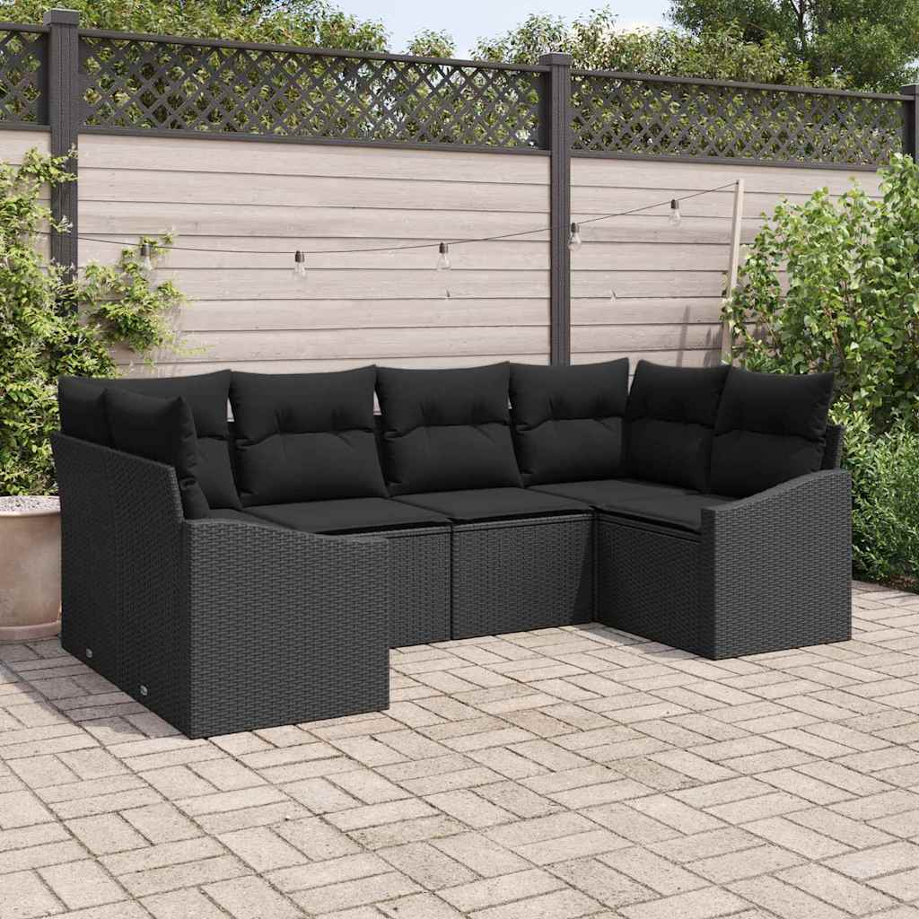 Gartensofa-set 6 stk. Schwarz Poly-Rattan