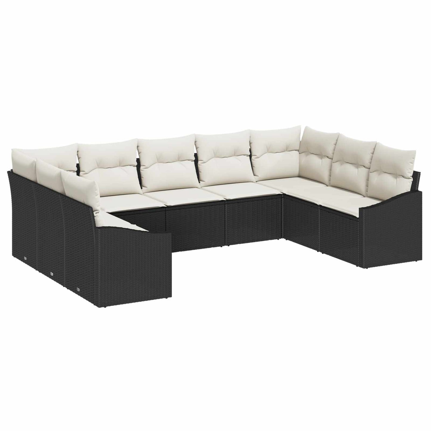 Gartensofa-set 9 stk. Schwarz und Creme Poly-Rattan