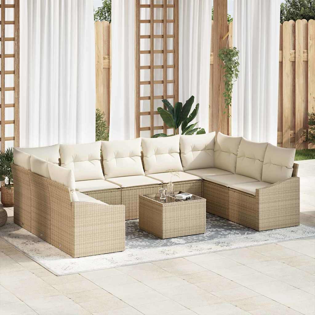 Gartensofa-set 9 Stk. Beige und Creme Poly-Rattan