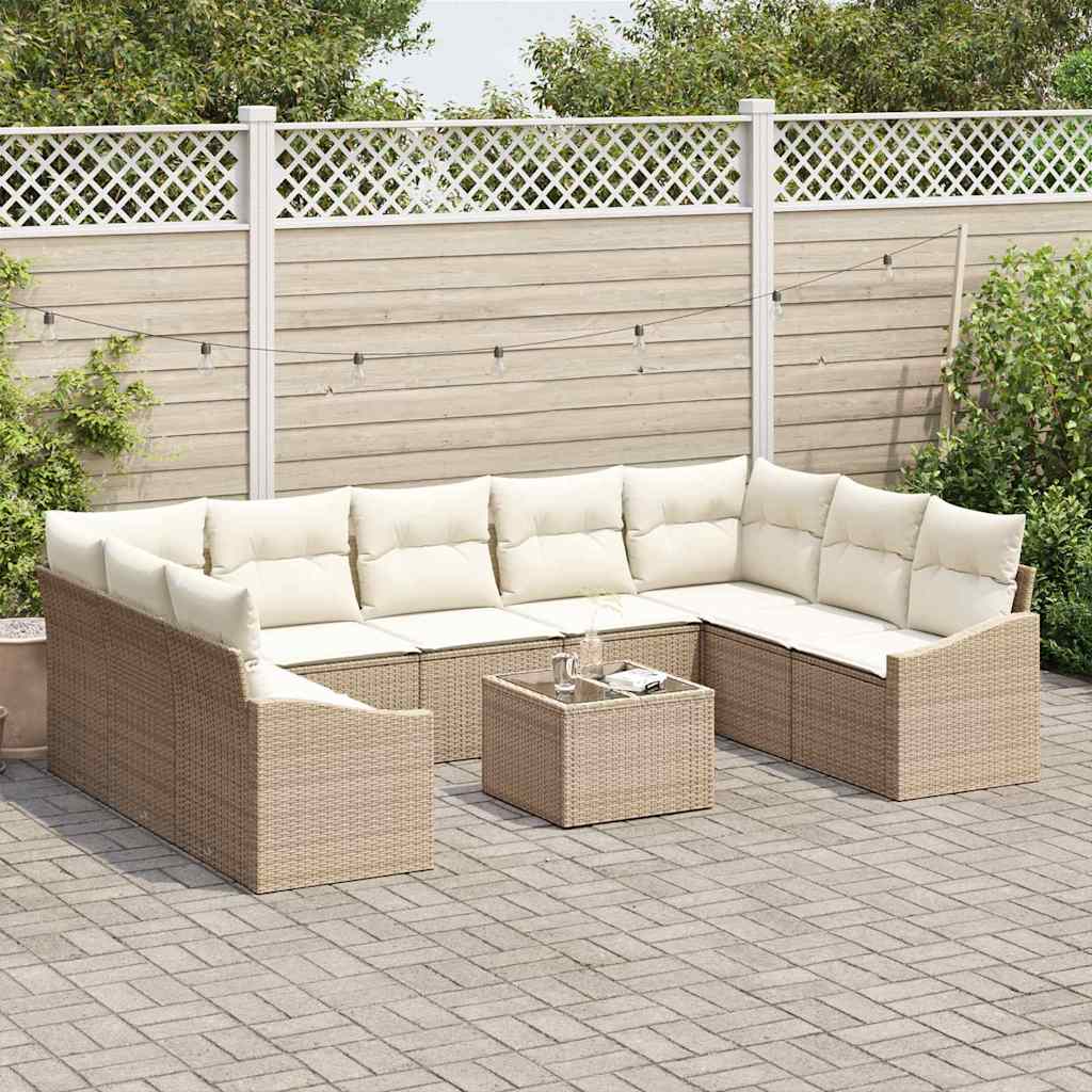 Gartensofa-set 9 Stk. Beige und Creme Poly-Rattan