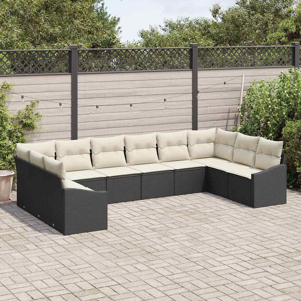 Gartensofa-set 10 stk. Schwarz und Creme Poly-Rattan