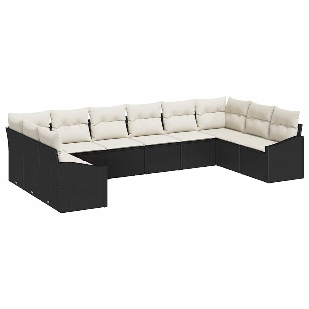 Gartensofa-set 10 stk. Schwarz und Creme Poly-Rattan