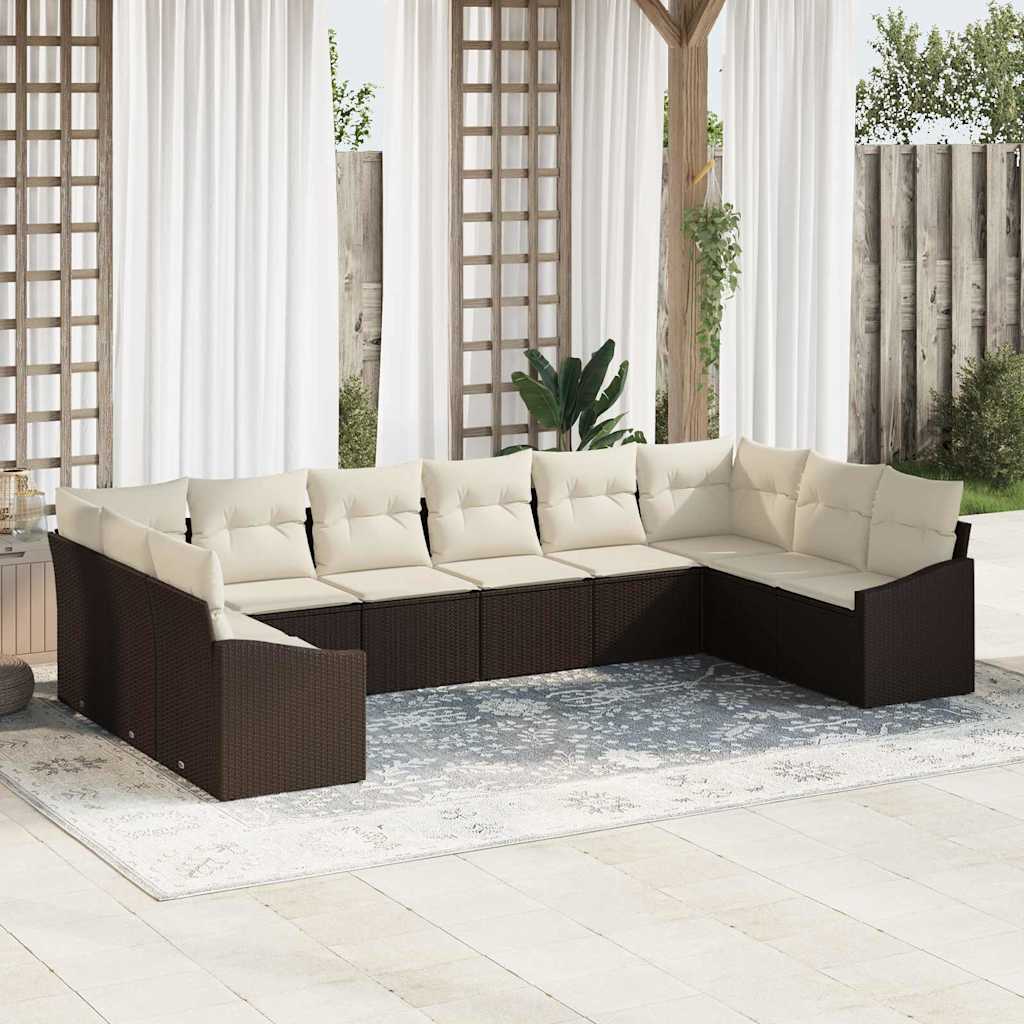 Gartensofa-set 10 stk. Braun und Creme Poly-Rattan