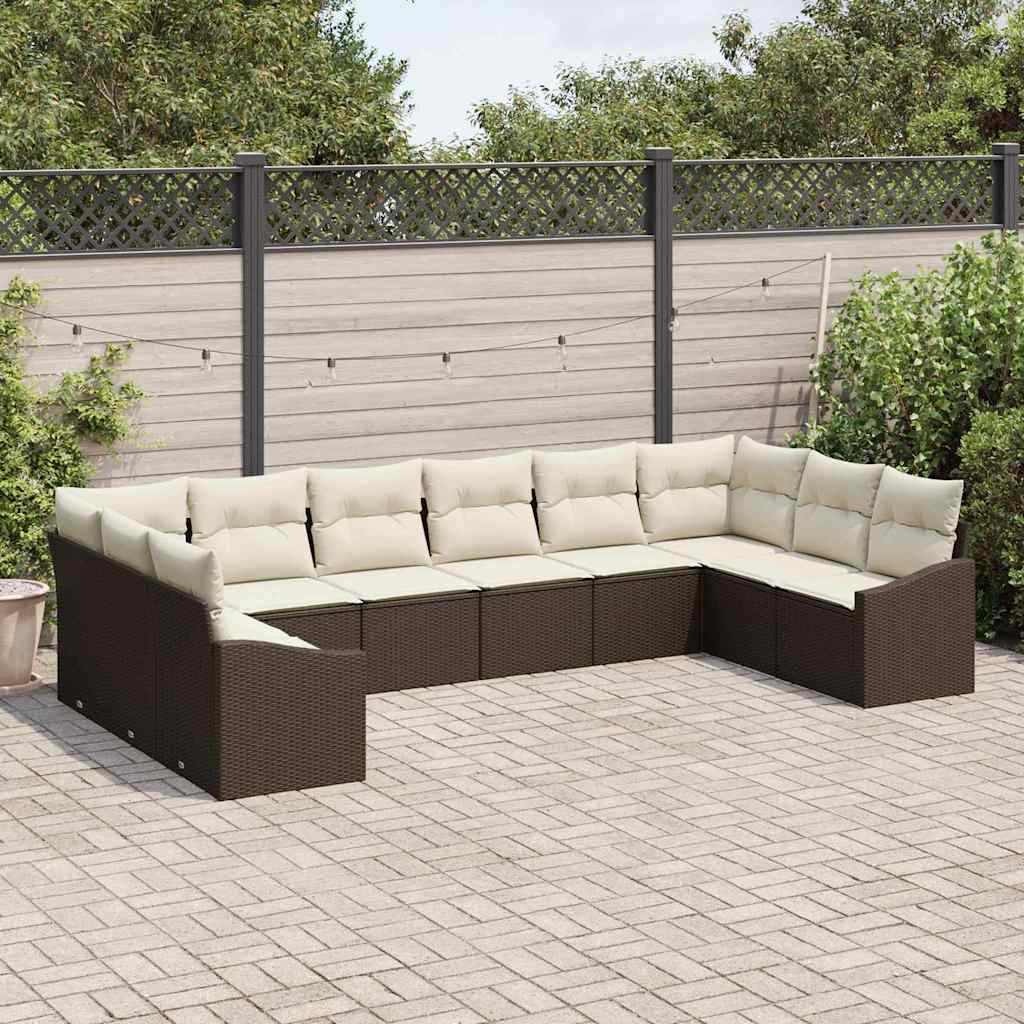 Gartensofa-set 10 stk. Braun und Creme Poly-Rattan