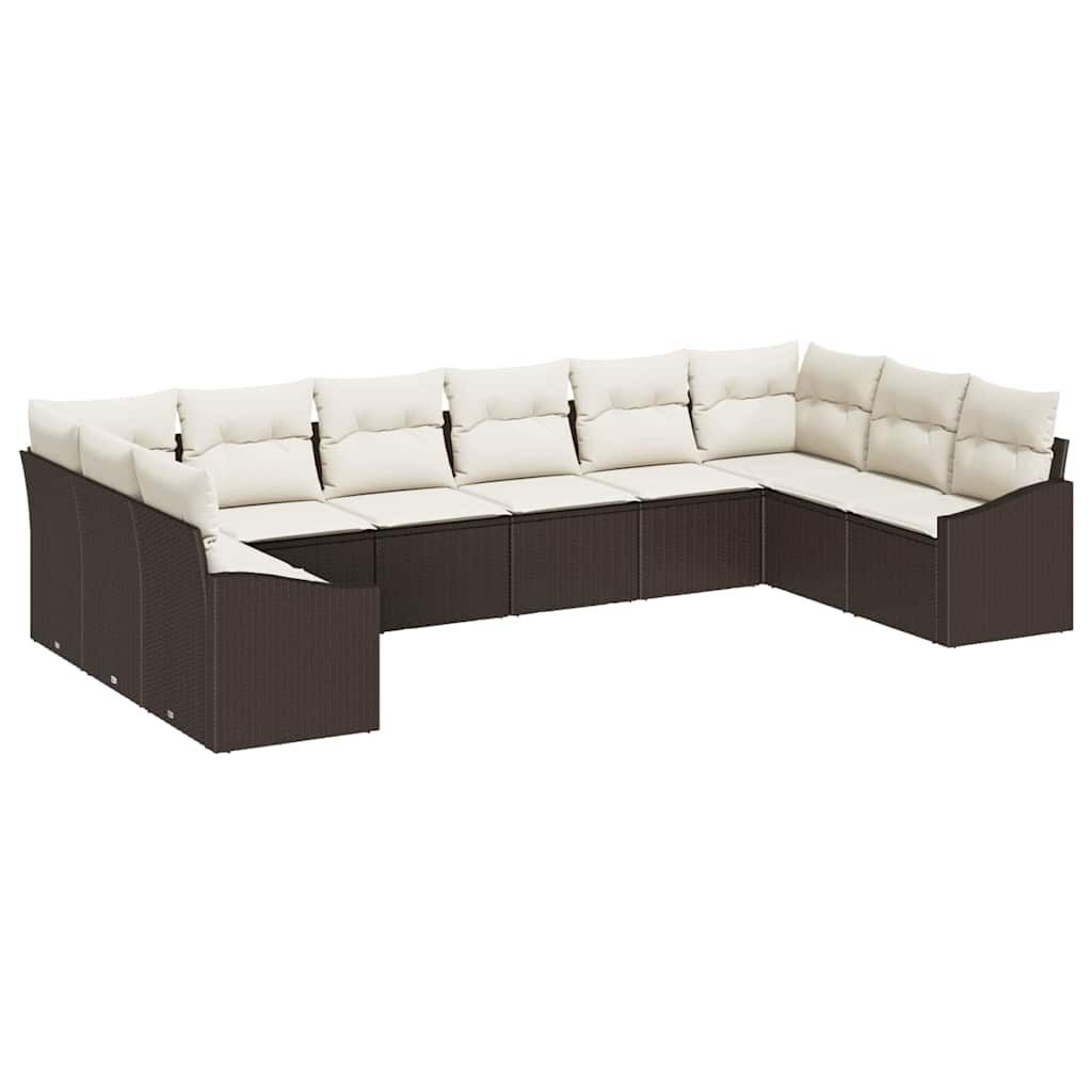 Gartensofa-set 10 stk. Braun und Creme Poly-Rattan