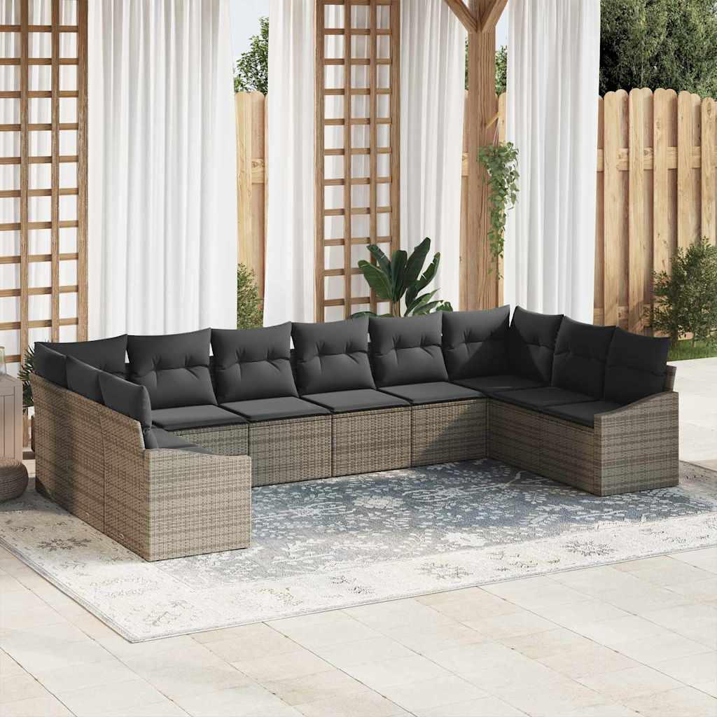 Gartensofa-set 10 stk. Grau Poly-Rattan
