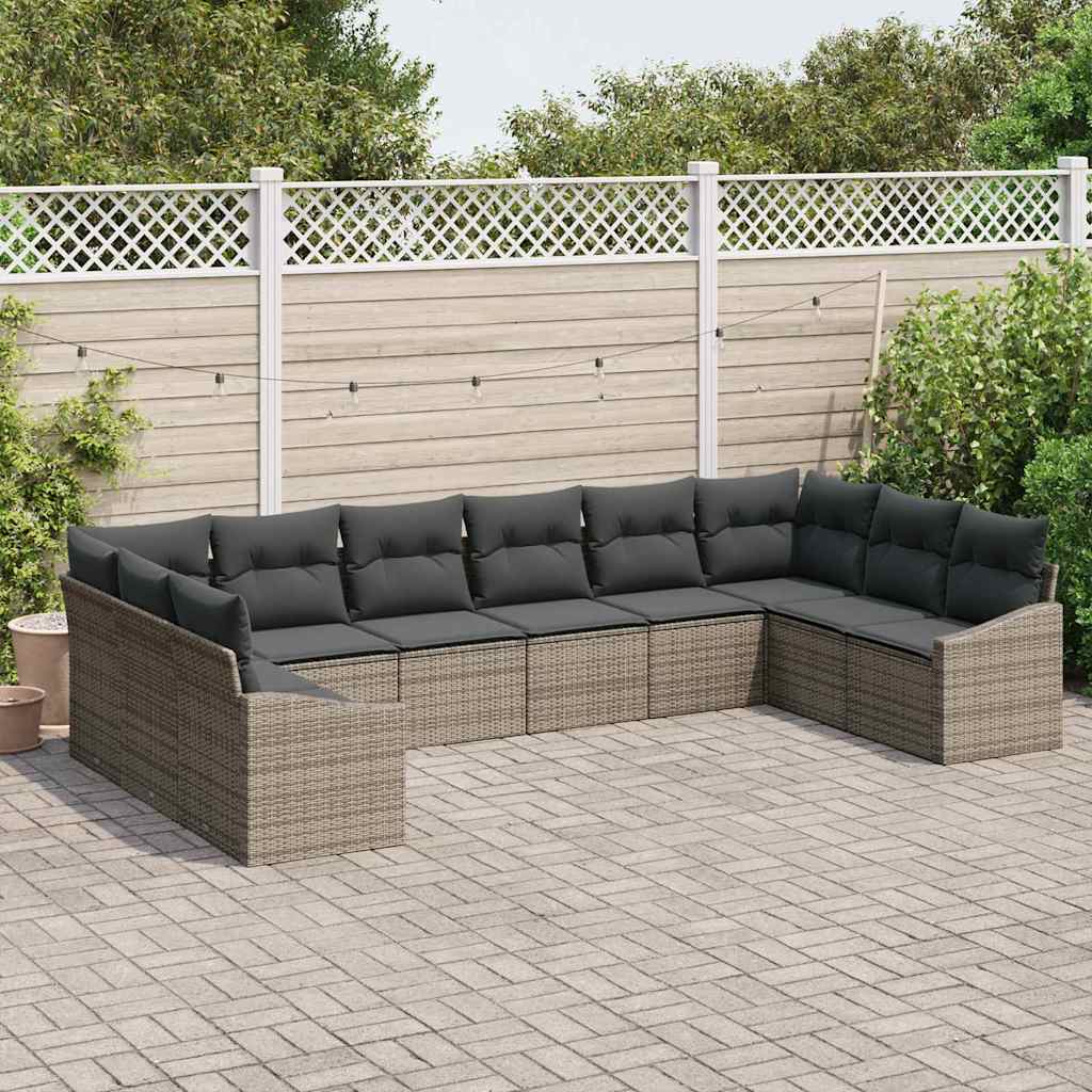 Gartensofa-set 10 stk. Grau Poly-Rattan