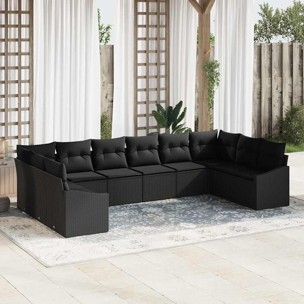 Gartensofa-set 10 stk. Schwarz Poly-Rattan