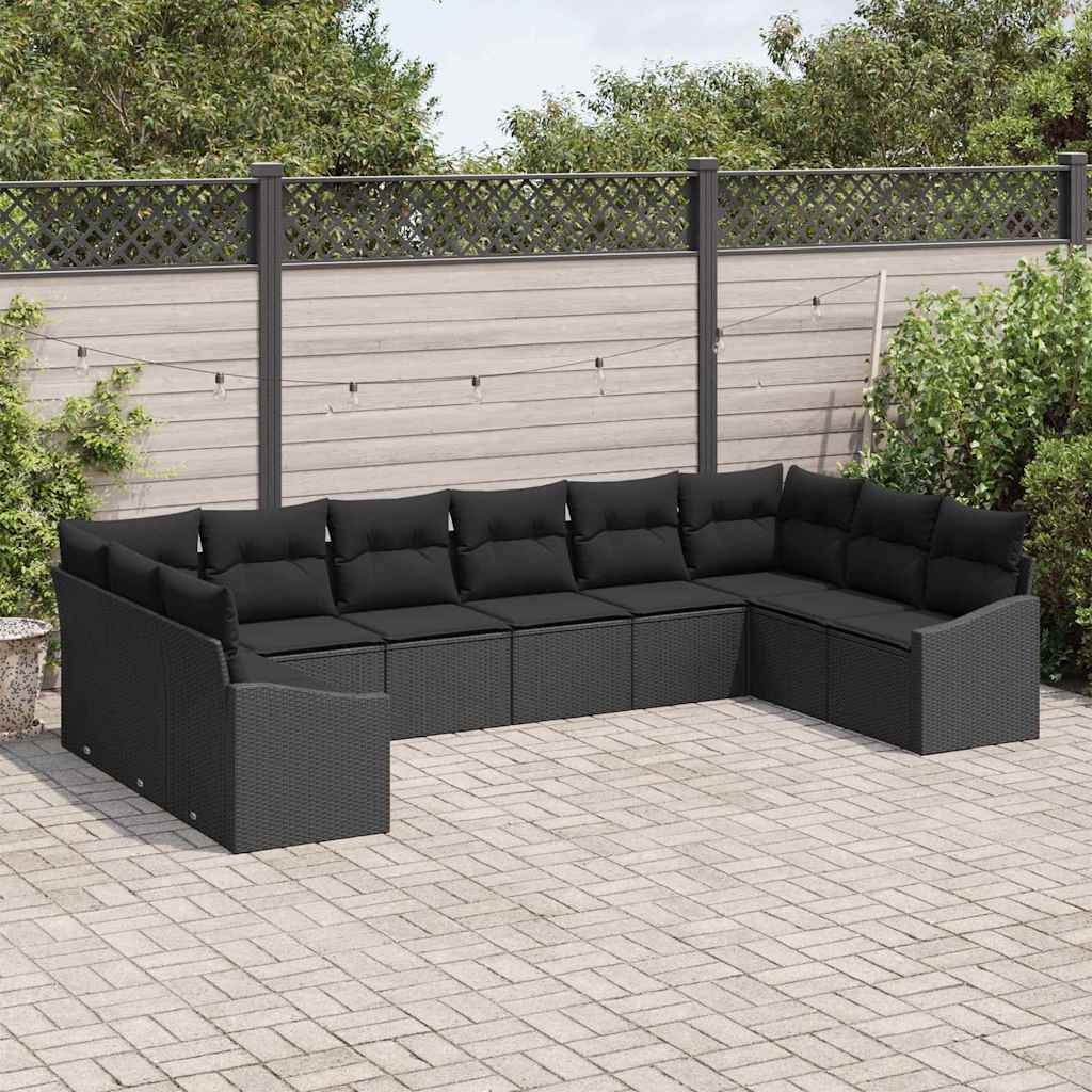 Gartensofa-set 10 stk. Schwarz Poly-Rattan