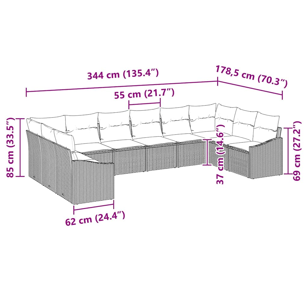 Gartensofa-set 10 stk. Schwarz Poly-Rattan
