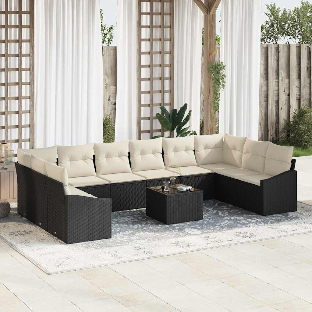 Gartensofa-set mit Speicher Braun und Creme Poly-Rattan
