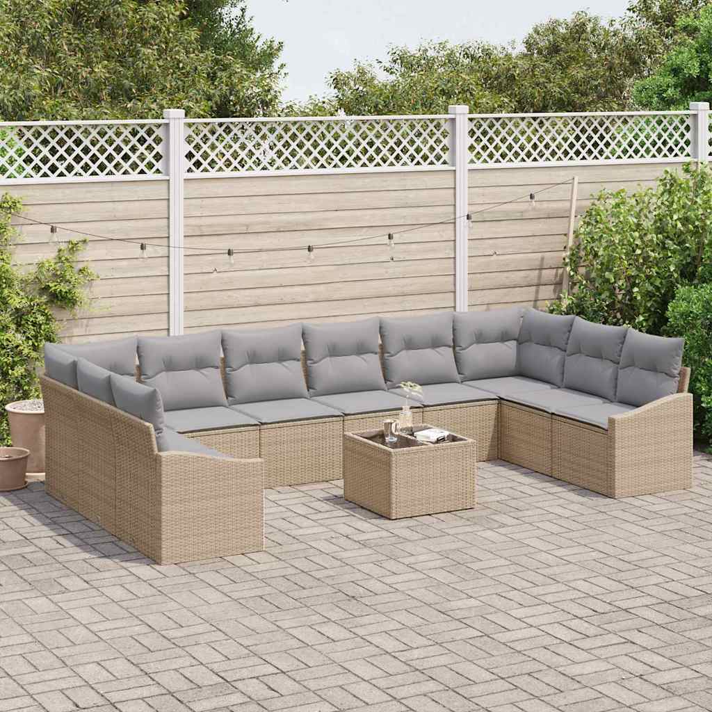 Gartensofa-set mit Speicher Beige und Hellgrau Poly-Rattan