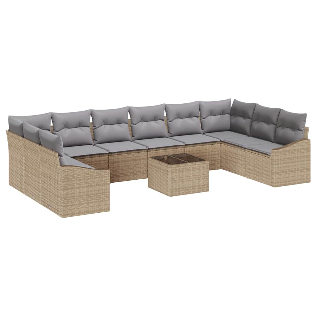 Gartensofa-set mit Speicher Beige und Hellgrau Poly-Rattan