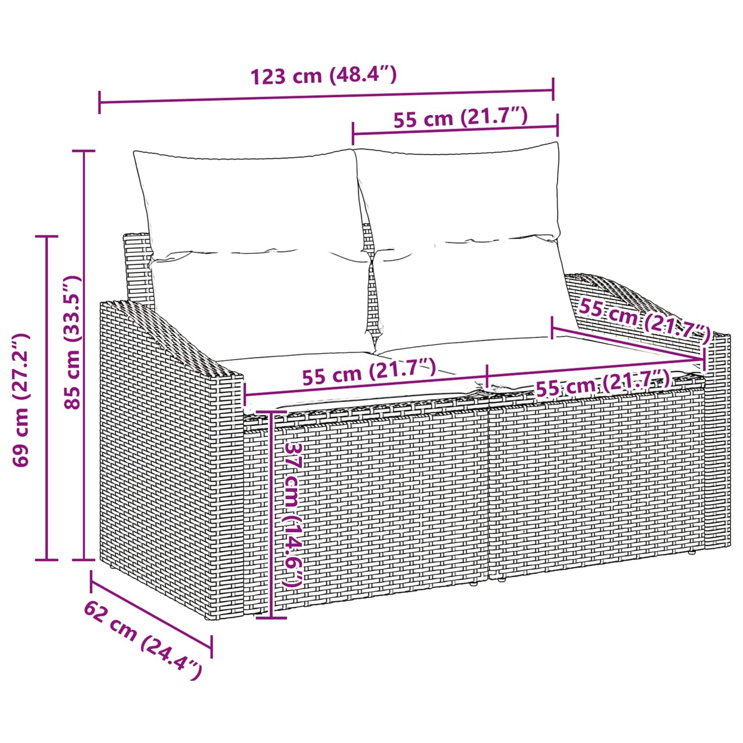 Gartensofa-set mit Speicher Hellgrau Poly-Rattan