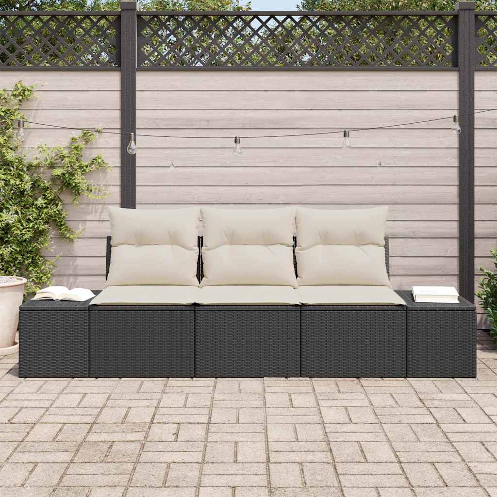 Gartensofa-set 3 stk. Schwarz und Creme Poly-Rattan