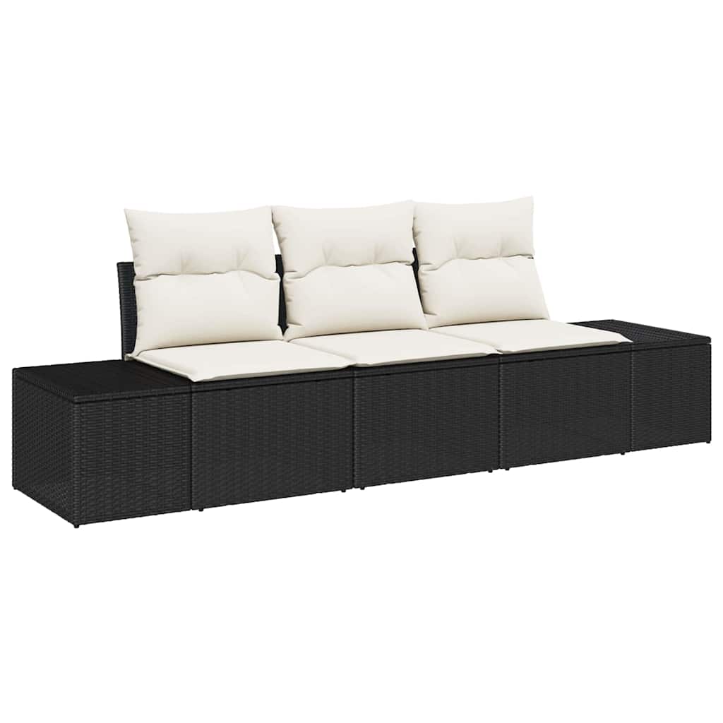 Gartensofa-set 3 stk. Schwarz und Creme Poly-Rattan