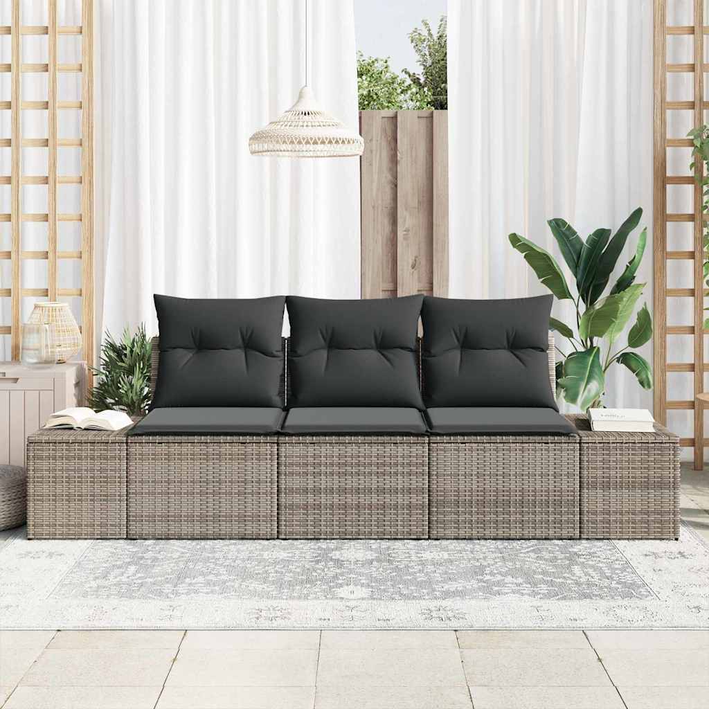 Gartensofa-set 3 stk. Grau Poly-Rattan