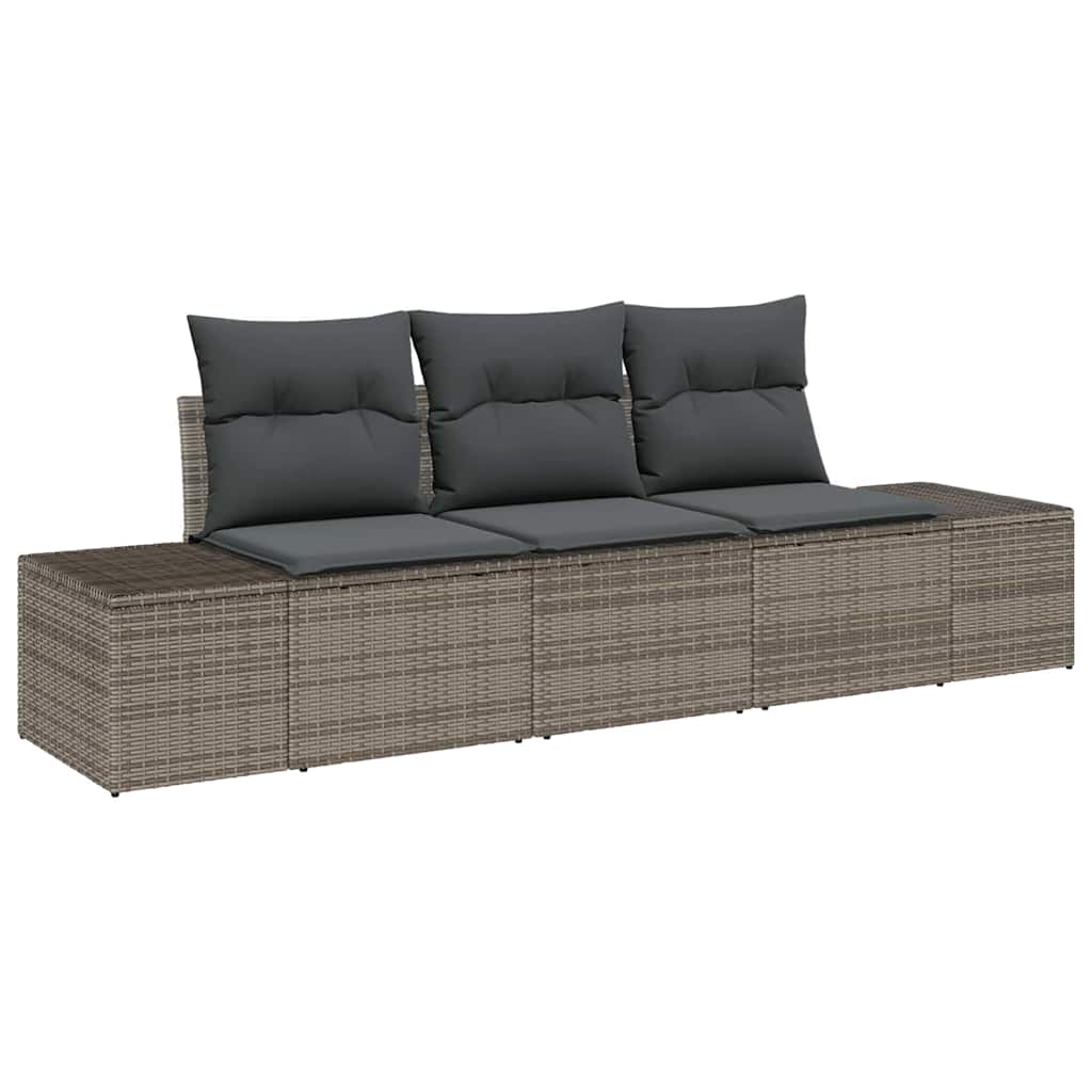 Gartensofa-set 3 stk. Grau Poly-Rattan