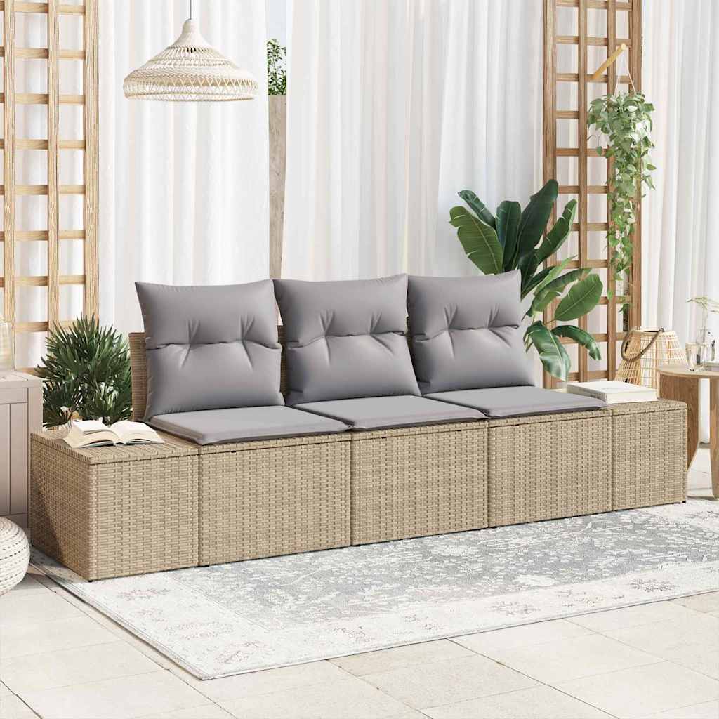 Gartensofa-set 3 stk. Beige und Hellgrau Poly-Rattan