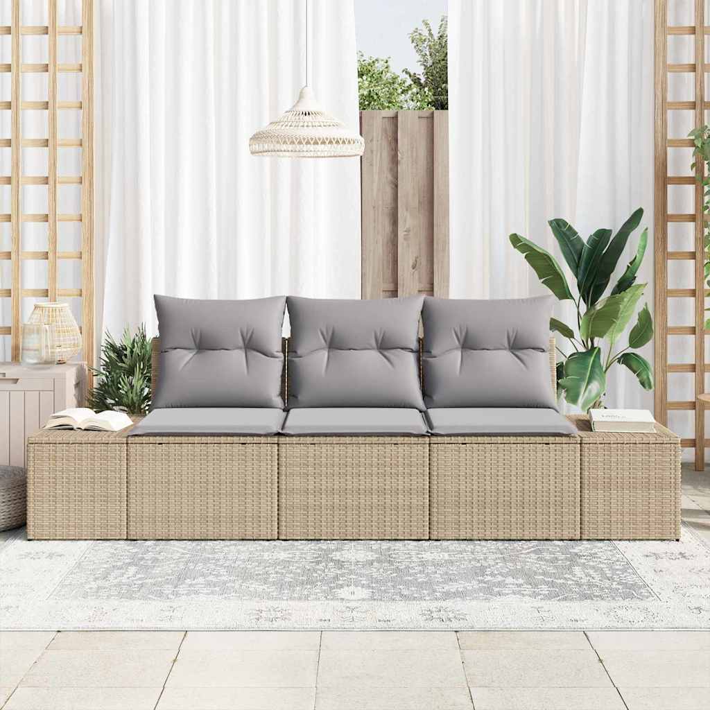 Gartensofa-set 3 stk. Beige und Hellgrau Poly-Rattan