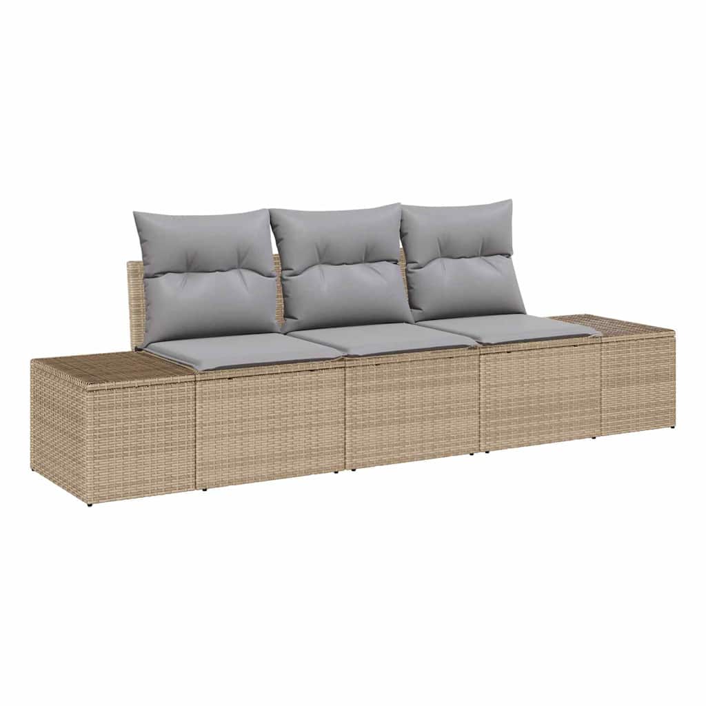 Gartensofa-set 3 stk. Beige und Hellgrau Poly-Rattan