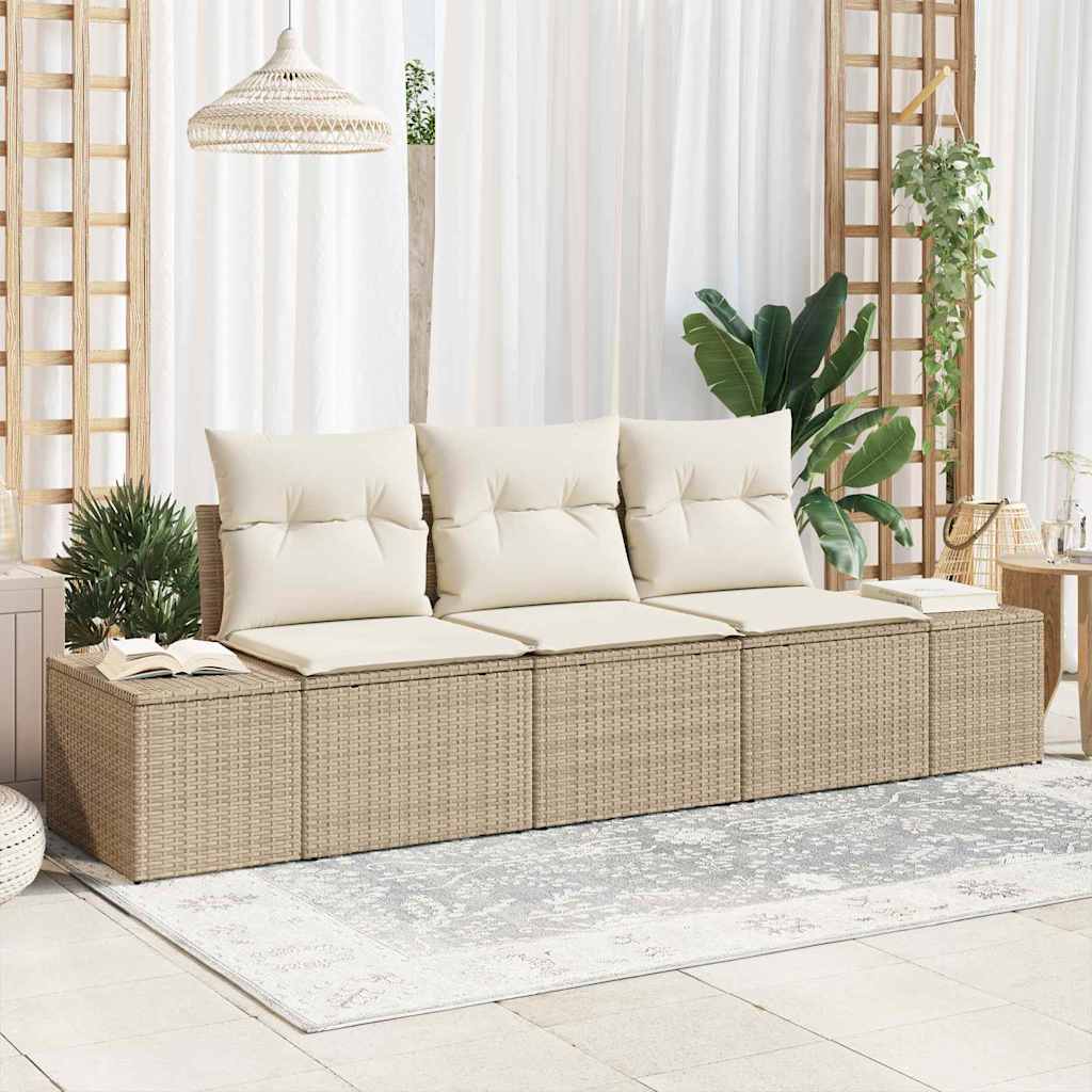 Gartensofa-set 3 stk. Beige und Creme Poly-Rattan