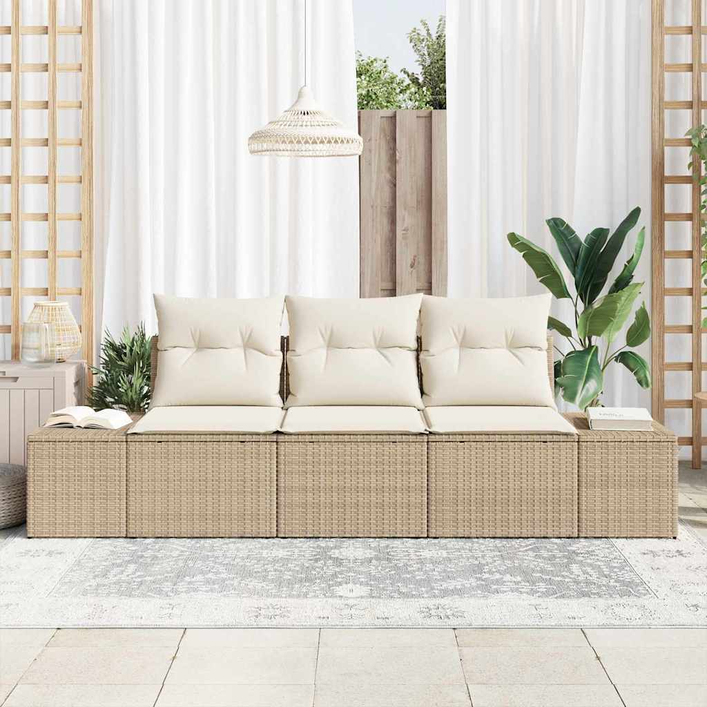 Gartensofa-set 3 stk. Beige und Creme Poly-Rattan