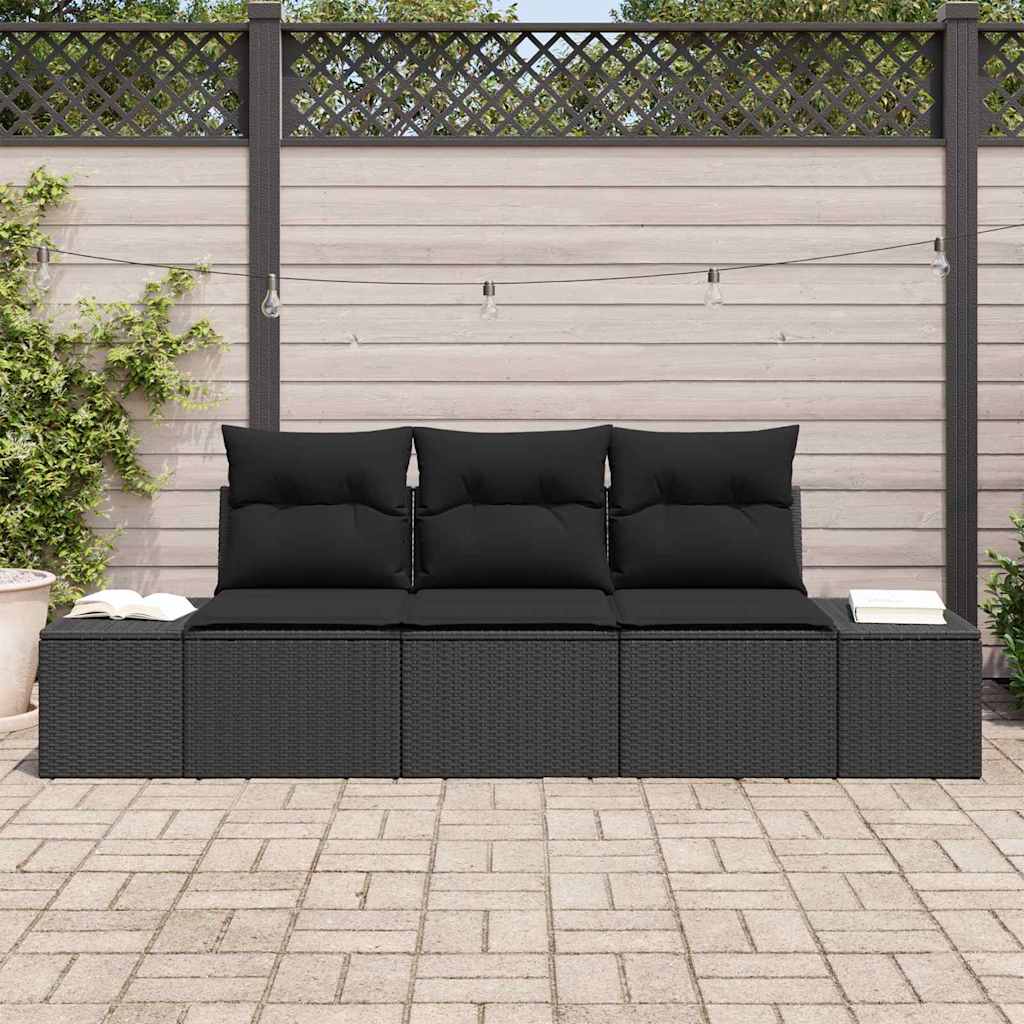 Gartensofa-set 3 stk. Schwarz Poly-Rattan